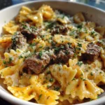 Cajun Garlic Butter Beef And Cheesy Bowtie Pasta
