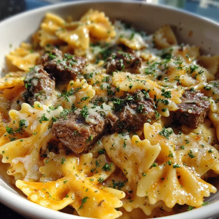 Cajun Garlic Butter Beef And Cheesy Bowtie Pasta