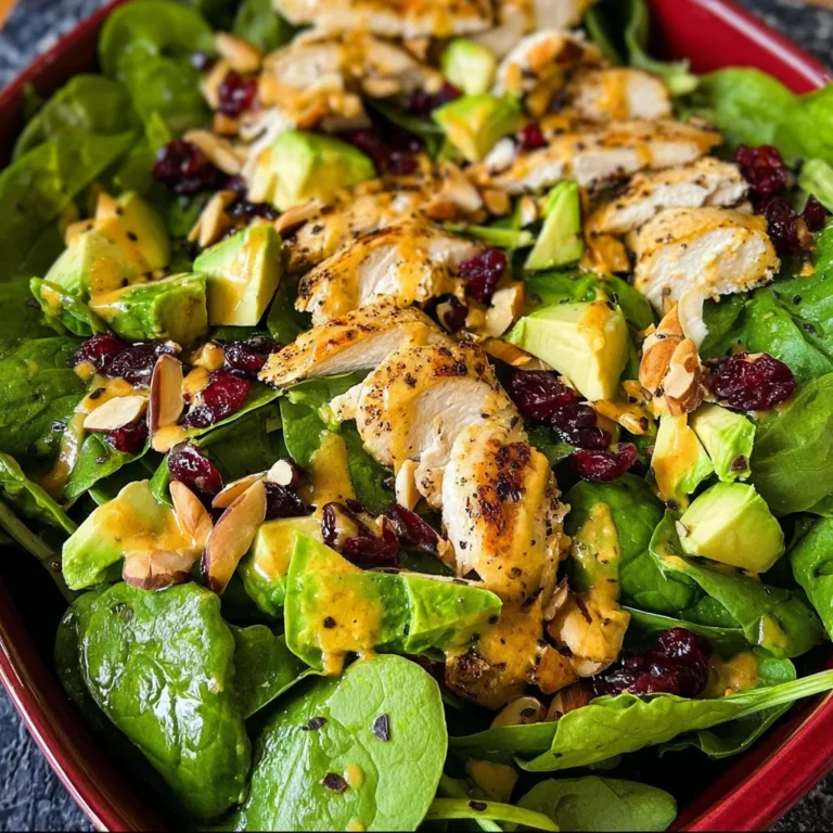 Cranberry Avocado Spinach Salad with Chicken and Orange Poppy Seed Dressing