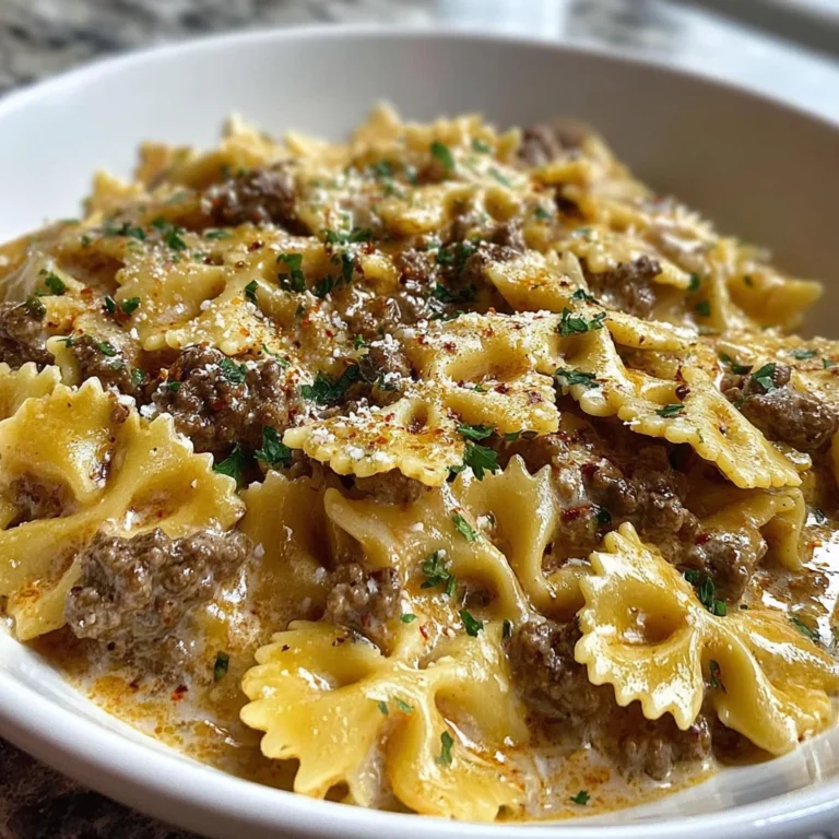 Creamy Parmesan Garlic Beef Bowtie Pasta