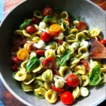 Orecchiette with Cherry Tomatoes, Mozzarella & Basil Pesto