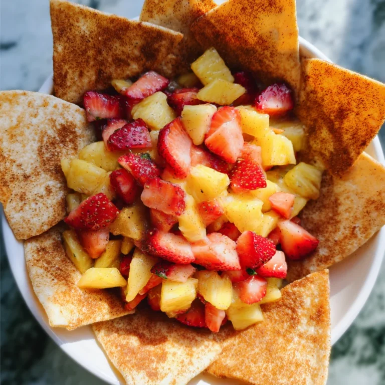 Strawberry Pineapple Fruit Salsa with Cinnamon Tortilla Chips