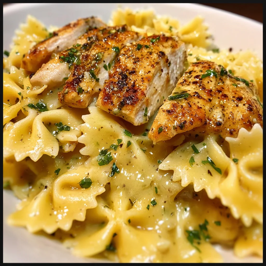 This Lemon Garlic Chicken With Creamy Bowtie Pasta Came Out