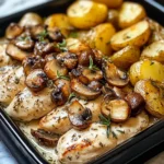 Creamy Mushroom Garlic Chicken Alfredo with Roasted Potatoes