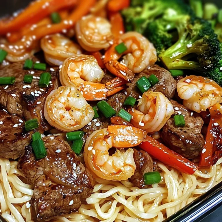 Garlic Butter Steak and Shrimp Noodles