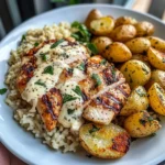 Greek Chicken Alfredo with Garlic Parmesan Potatoes