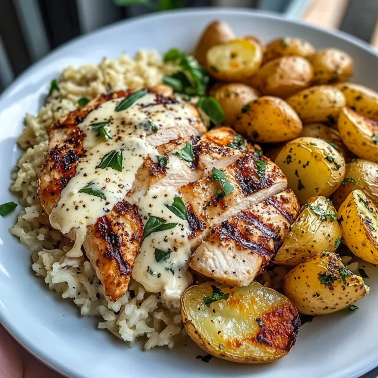 Greek Chicken Alfredo with Garlic Parmesan Potatoes