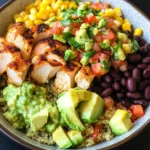 Grilled Chicken Burrito Bowls with Avocado Salsa