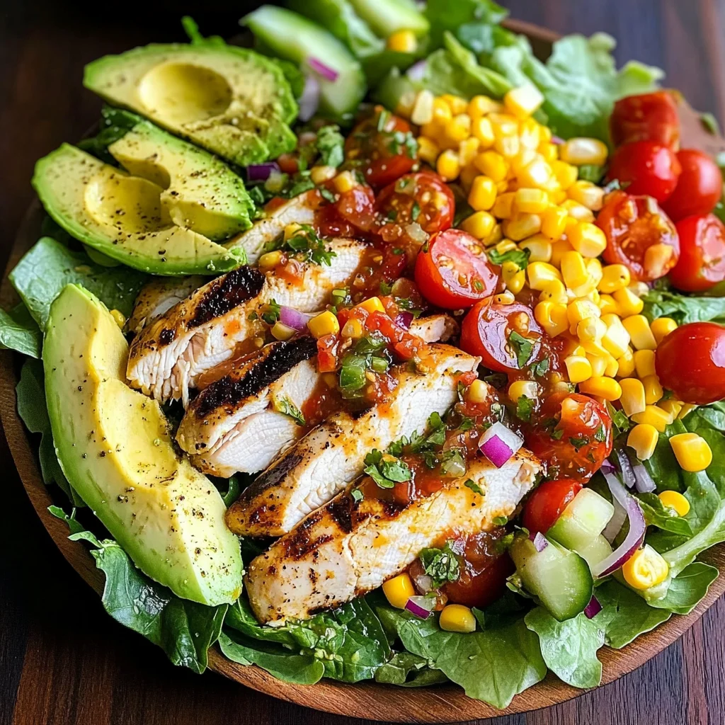 Grilled Romaine, Corn and Chicken Salad with Salsa Dressing