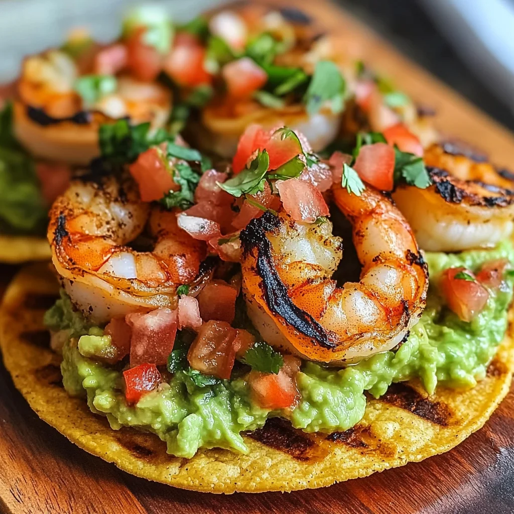 Grilled Shrimp Tostadas with Guacamole & Pico de Gallo
