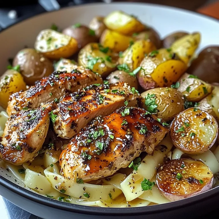 Hot Honey Greek Chicken Alfredo with Roasted Garlic Potatoes