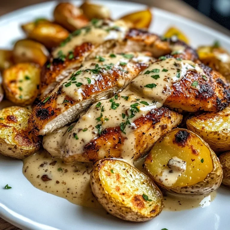 Hot Honey Greek Garlic Chicken Alfredo with Truffle Potatoes