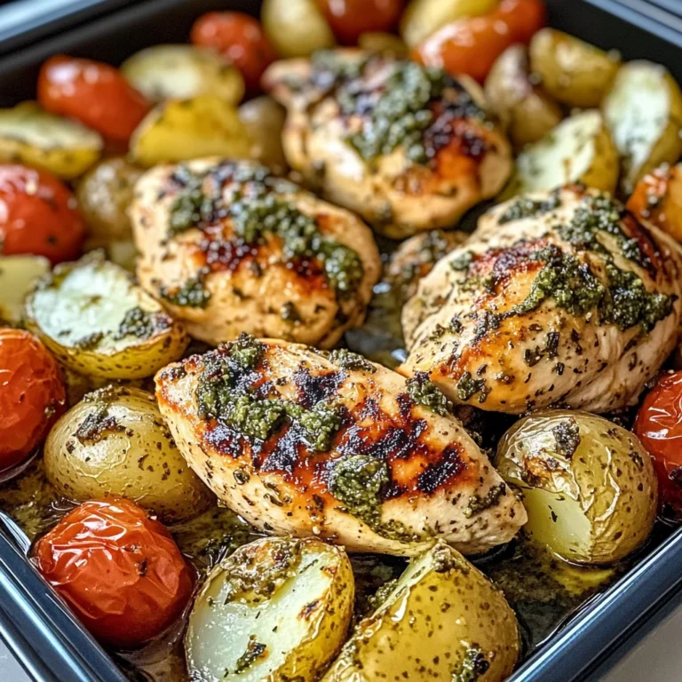 Tuscan Garlic Chicken & Potatoes with Pesto Cream