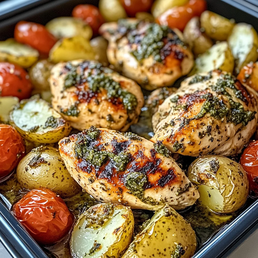 Tuscan Garlic Chicken & Potatoes with Pesto Cream