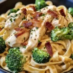 Chicken Bacon Alfredo Fettuccine with Broccoli
