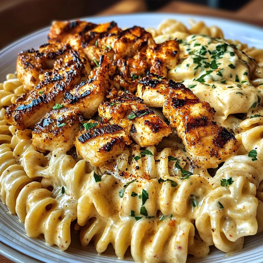 Creamy Alfredo Chicken Rotini with Cajun Butter Drizzle