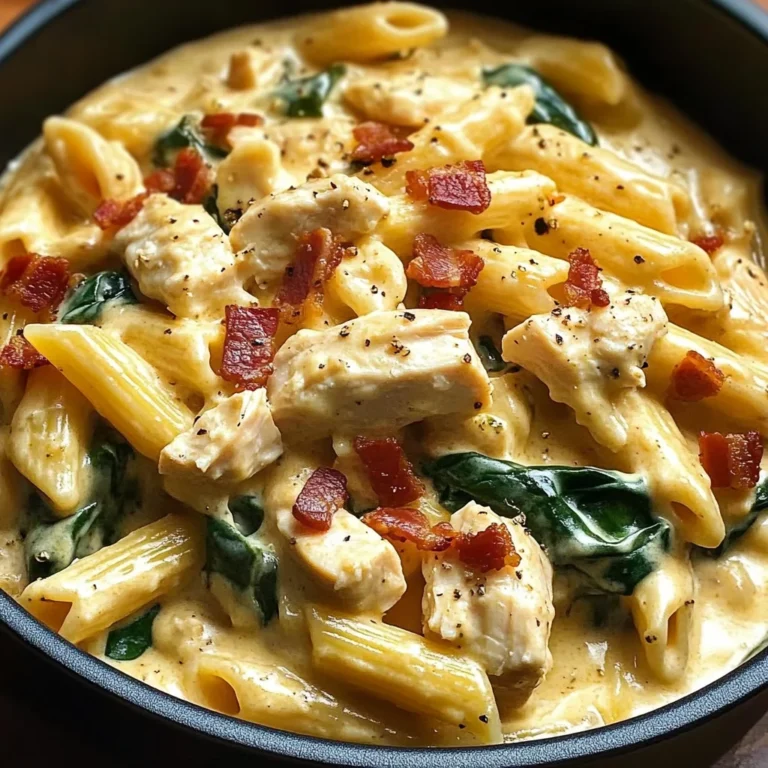 Creamy Chicken Pasta with Bacon, Spinach & Cheese