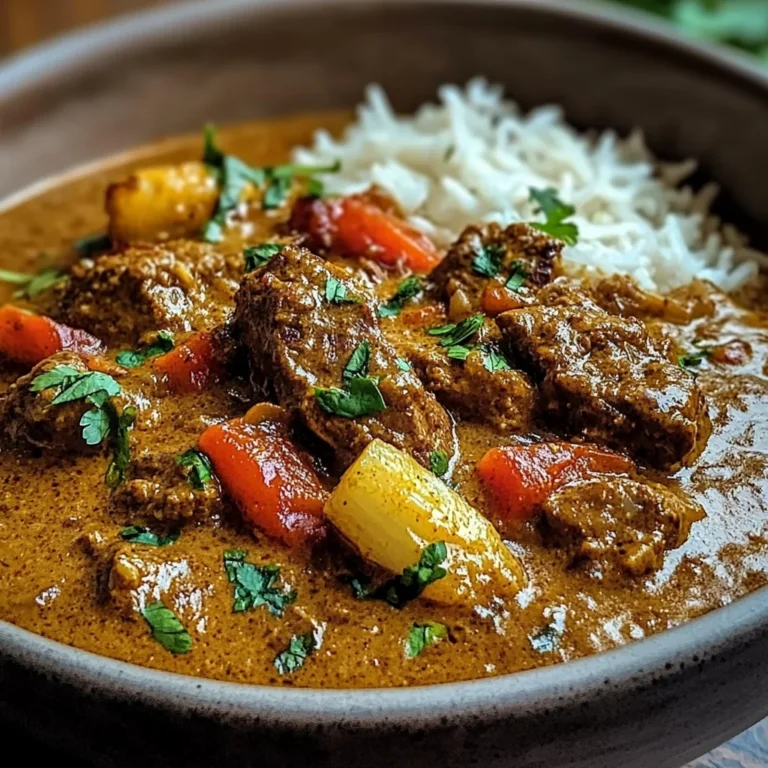 Creamy Coconut Curry Beef with Garlic Naan & Fries