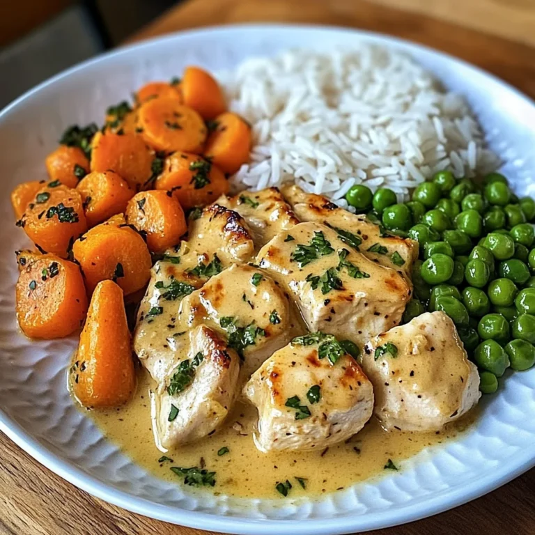 Creamy Garlic Chicken with Fluffy Rice and Glazed Carrots