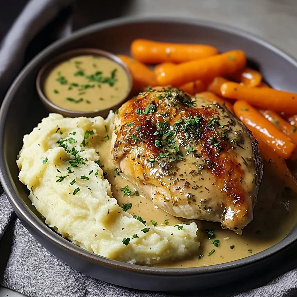 Creamy Herb Roasted Chicken with Mashed Potatoes and Honey-Glazed Carrots