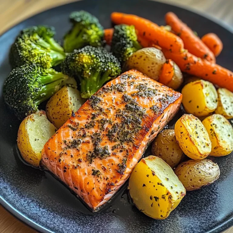 Garlic Salmon with Herbed Potatoes, Carrots & Broccoli