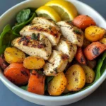 Grilled Chicken & Root Veggie Bowl with Spinach & Lemon