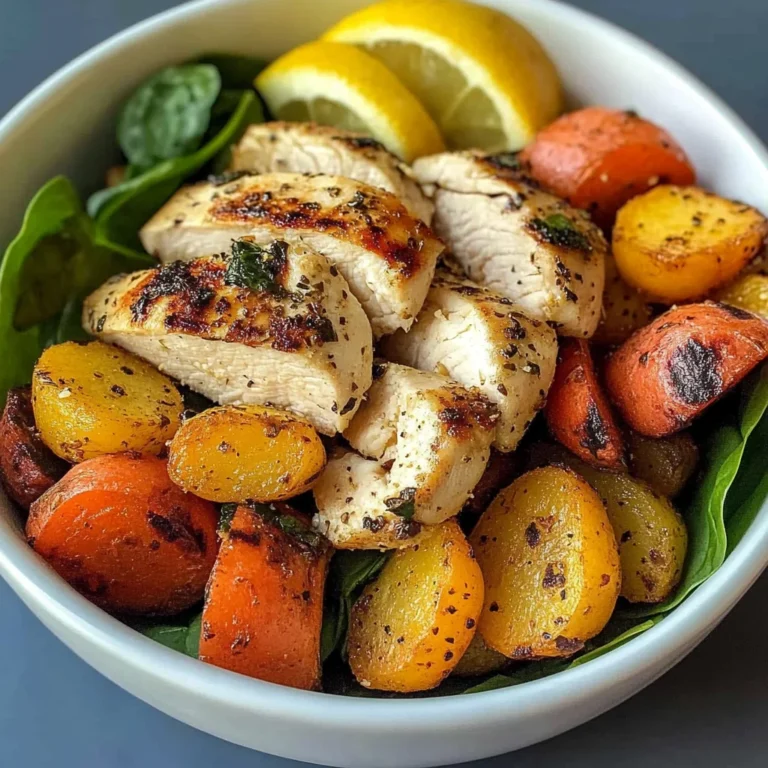 Grilled Chicken & Root Veggie Bowl with Spinach & Lemon