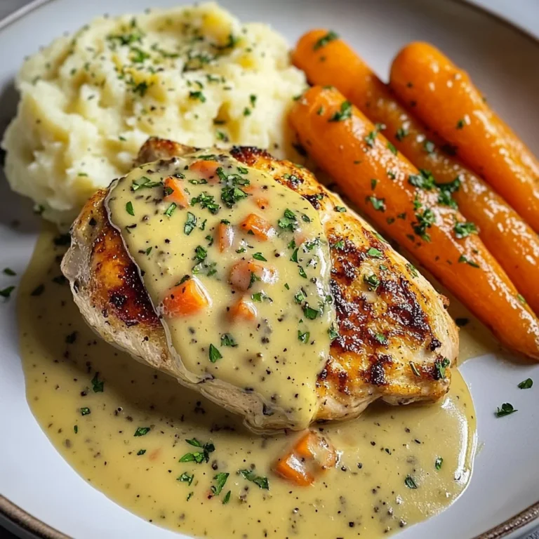 Herb Chicken with Creamy Mustard Sauce, Mashed Potatoes & Glazed Carrots