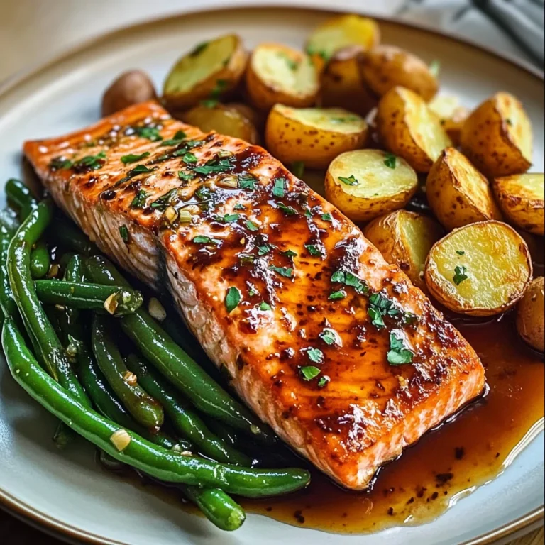 Honey-Glazed Salmon with Garlic Green Beans & Crispy Potatoes