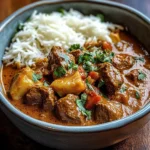 Slow-Cooked Beef Curry in Coconut Gravy with Toasted Garlic Naan