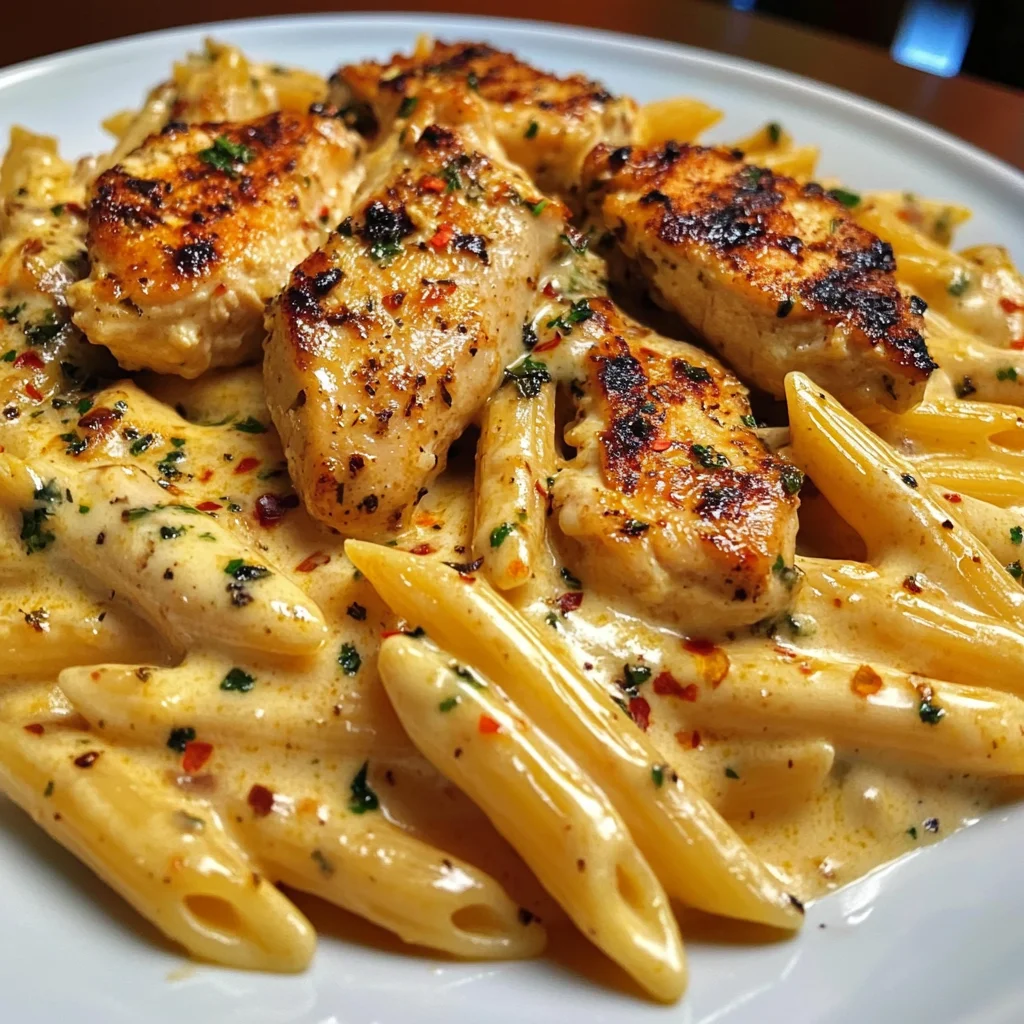 Spicy Garlic Chicken Penne in Velveeta Alfredo