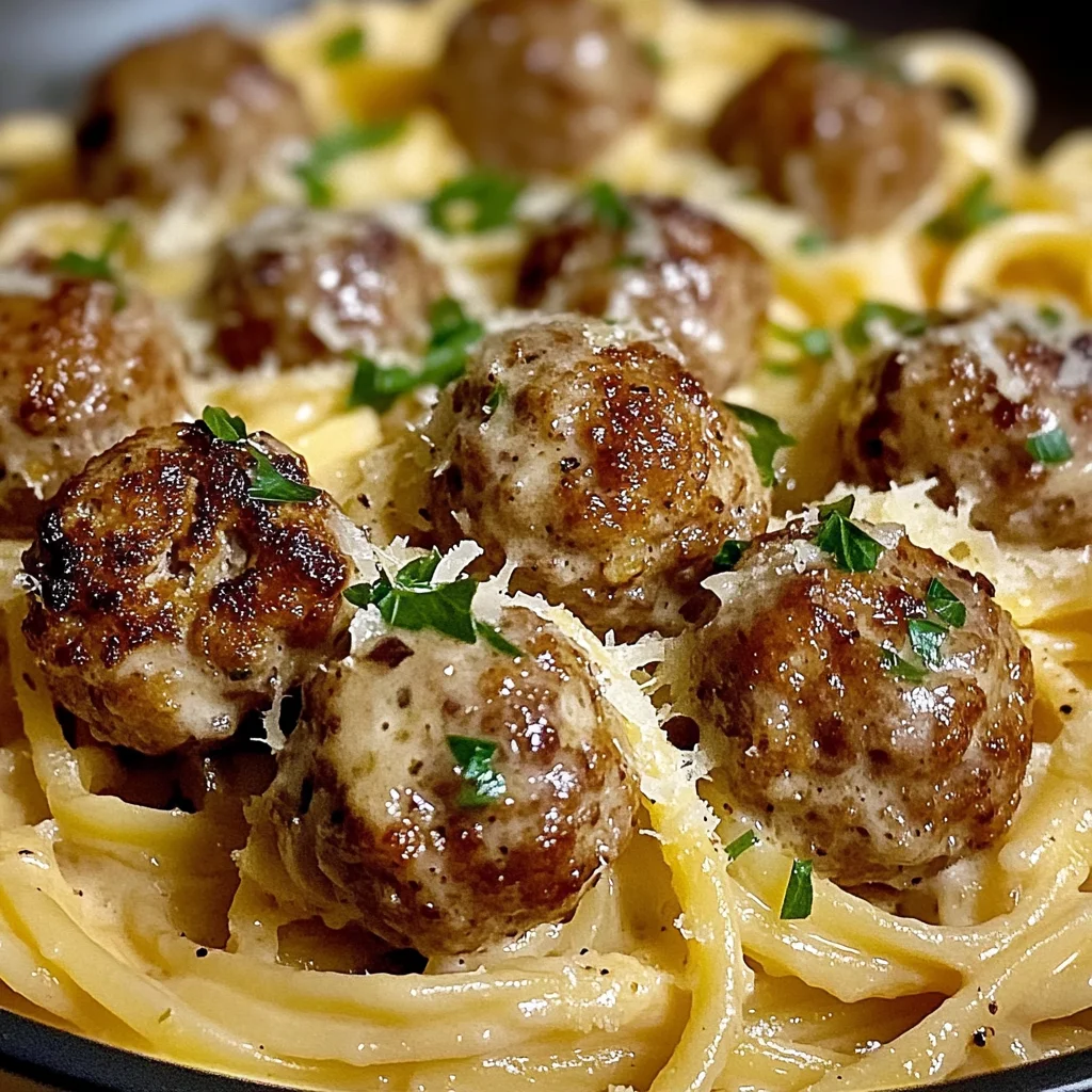 Garlic Butter Meatballs : Creamy Linguine Delight