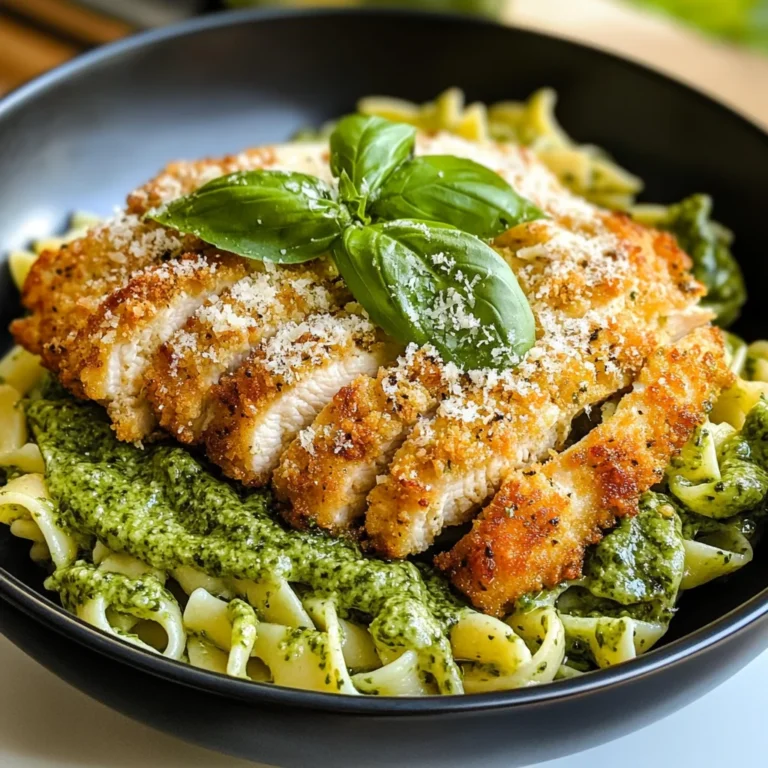Pesto Pasta with Crispy Parmesan Chicken