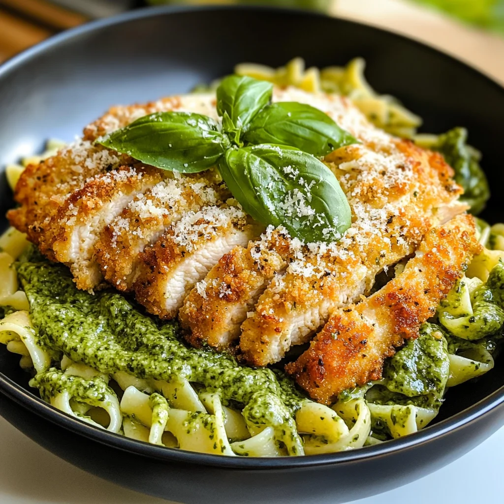 Pesto Pasta with Crispy Parmesan Chicken