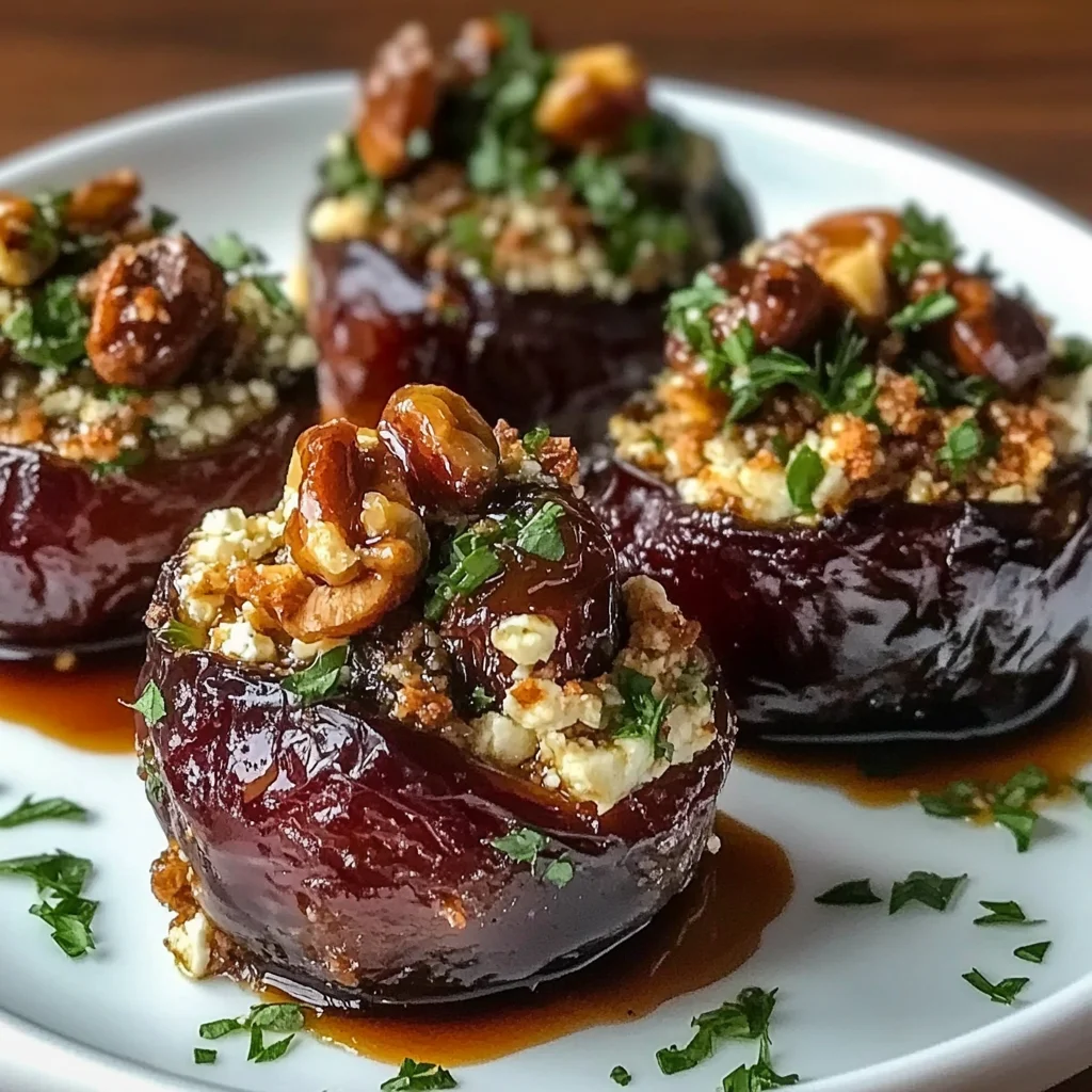 Feta-Parmesan Roasted Stuffed Dates with Honey-Walnut Herb Crunch