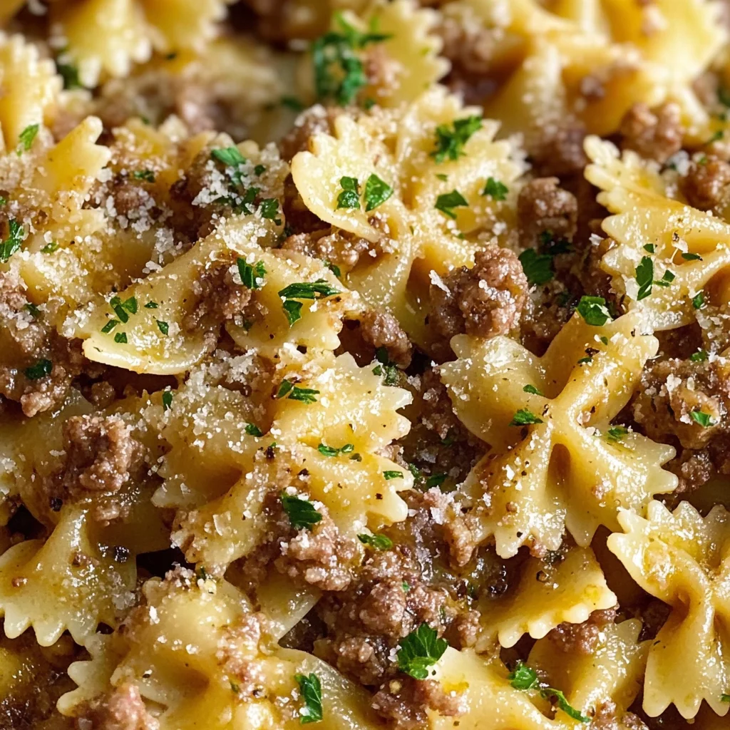 Garlic Butter Bowtie Pasta with Ground Beef Recipe