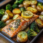 Lemon Butter Salmon with Crispy Potatoes and Roasted Broccoli