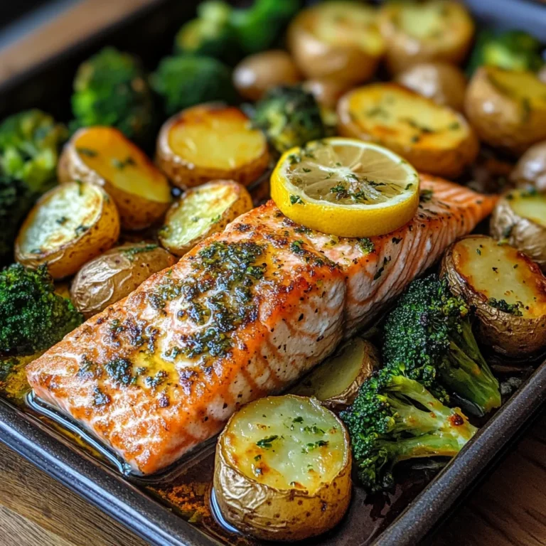 Lemon Butter Salmon with Crispy Potatoes and Roasted Broccoli