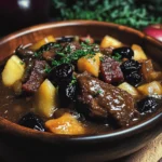 beef Stew with Turkey Bacon, Apples, and Prunes